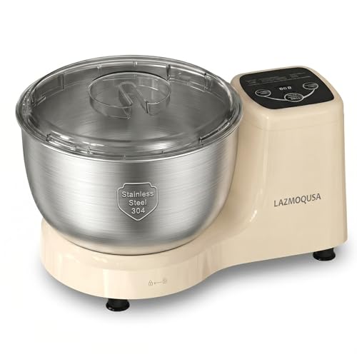 Image of LAZMOQUSA Electric Dough Mixer Maker 5.5 QT, Fermenting and Kneading Flour Mixer Machine with 304 Stainless Steel Bowl & Smart Timing for Baking Bread Cake Pizza Roti Dumpling Dough & Sourdough