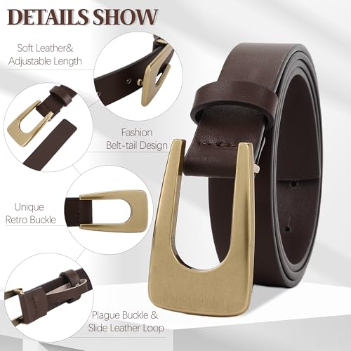 Womens Belts for Jeans Fashion Leather Waist Belts with Gold Buckle, Slide Loop2