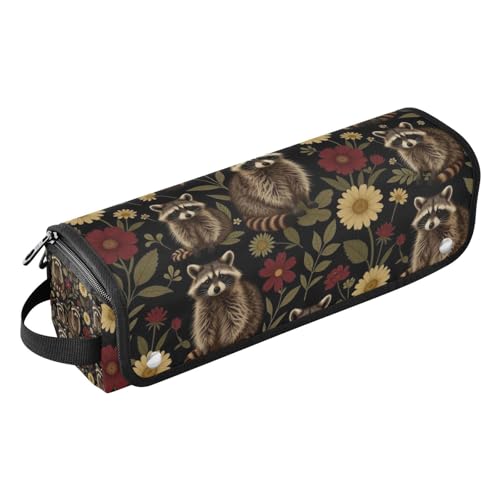 Bolsa de viaje para herramientas de cabello y tapete resistente al calor con cierre para plancha y rizador, con diseño floral de mapaches y flores miniatura 1