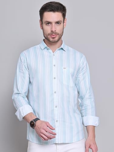Image of Majestic Man Men Cotton Classic Slim Fit Opaque Striped Casual Shirt