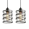 IHENGYANLT 2 Pack Black Spiral Cage Pendant Lights with Clear Glass Shade, Suitable for Kitchen Island, Dining Table, Entryway, Restaurant