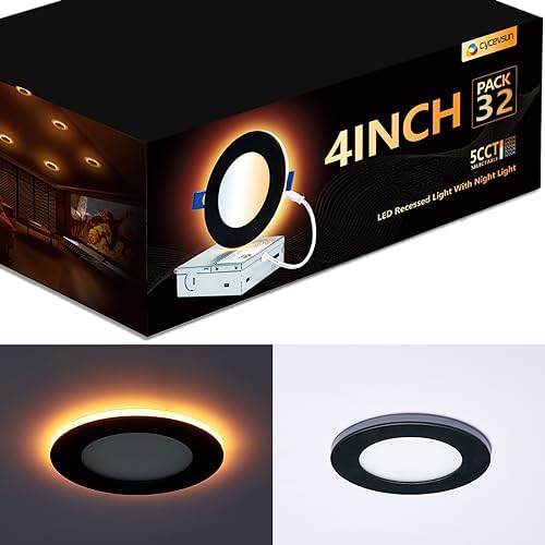 CycevSun 4 Inch Slim LED Recessed Lighting With Night Light – Dimmable, 5CCT Selectable, 9W, CETL, IC Rated, 2-Pack