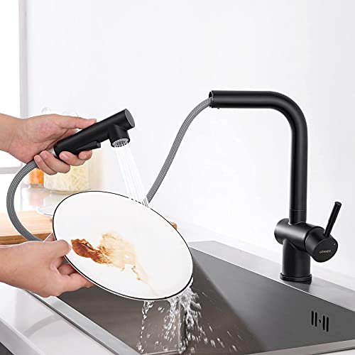 Lonheo-Grifo-Cocina-Extraible-Negro-Grifo-Fregadero-Extensible-Ducha-de-Acero-Inoxidable-Sin-plomo-Mezclador-de-Fregadero-Monomando-Giratorio-de-360