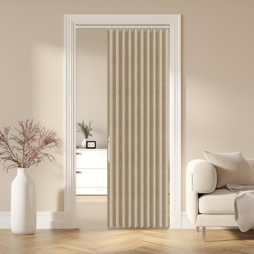Image of AJAZZ Blackout Magnetic Door Curtain Accordion Doors Interior Closet Door Curtain Invisible Applicable Bedroom Room Living Room Doorway（Brown 42 inch W x 78 inch L 1 Panel