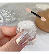 Mirror Effect Chrome Nail Powder,White Pearl Iridescent Aurora Magic Pearlescent Nail Jewelry Gli...
