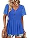 Women Blouses Spring Outfits Tshirts Shirts for Women V Neck Short Sleeve Summer Tops Eyelet Lace Sleeve Tops Peplum Top Maternity Clothes Fashion Clothing Blue S
