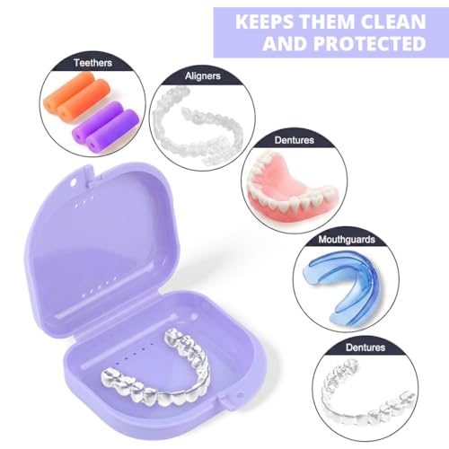Image of ZIBUYU Portable Retainer Case, Dental Denturer Box for Aligners, Night Guards & Dentures, BPA-Free PP Travel Case with Ventilation Holes & Snap Lock, Purple