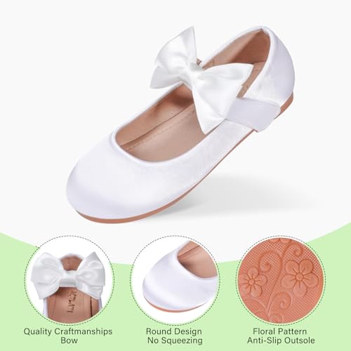 Girls Satin Dress Shoes with Bow – Toddler Flower Girl Mary Jane Flats Hook and Loop Princess Shoes for Weddings Party, Communion2