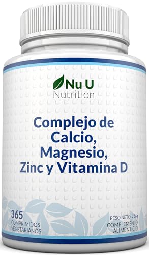 Calcio, Magnesio, Zinc y Vitamina D de Alta Potencia - 365 Comprimidos Vegetarianos (1 año) - Osteo Complex con Selenio, Cobre, Manganeso y Boro - Fabricado en Europa - Nu U Nutrition