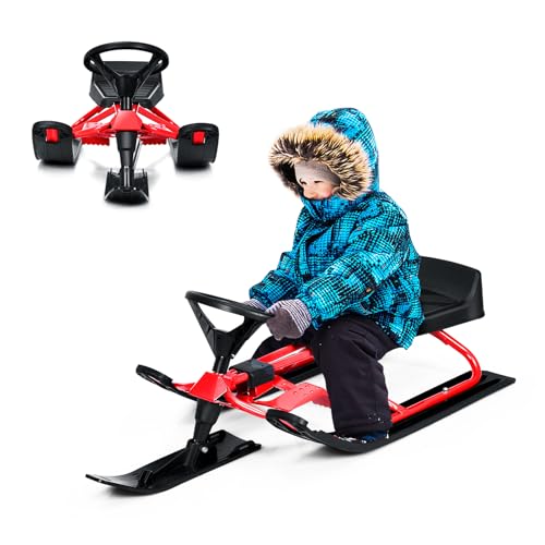 KOMFOTTEU Lenkschlitten Kinder, Schlitten aus Metall, Kinderschlitten mit 2...