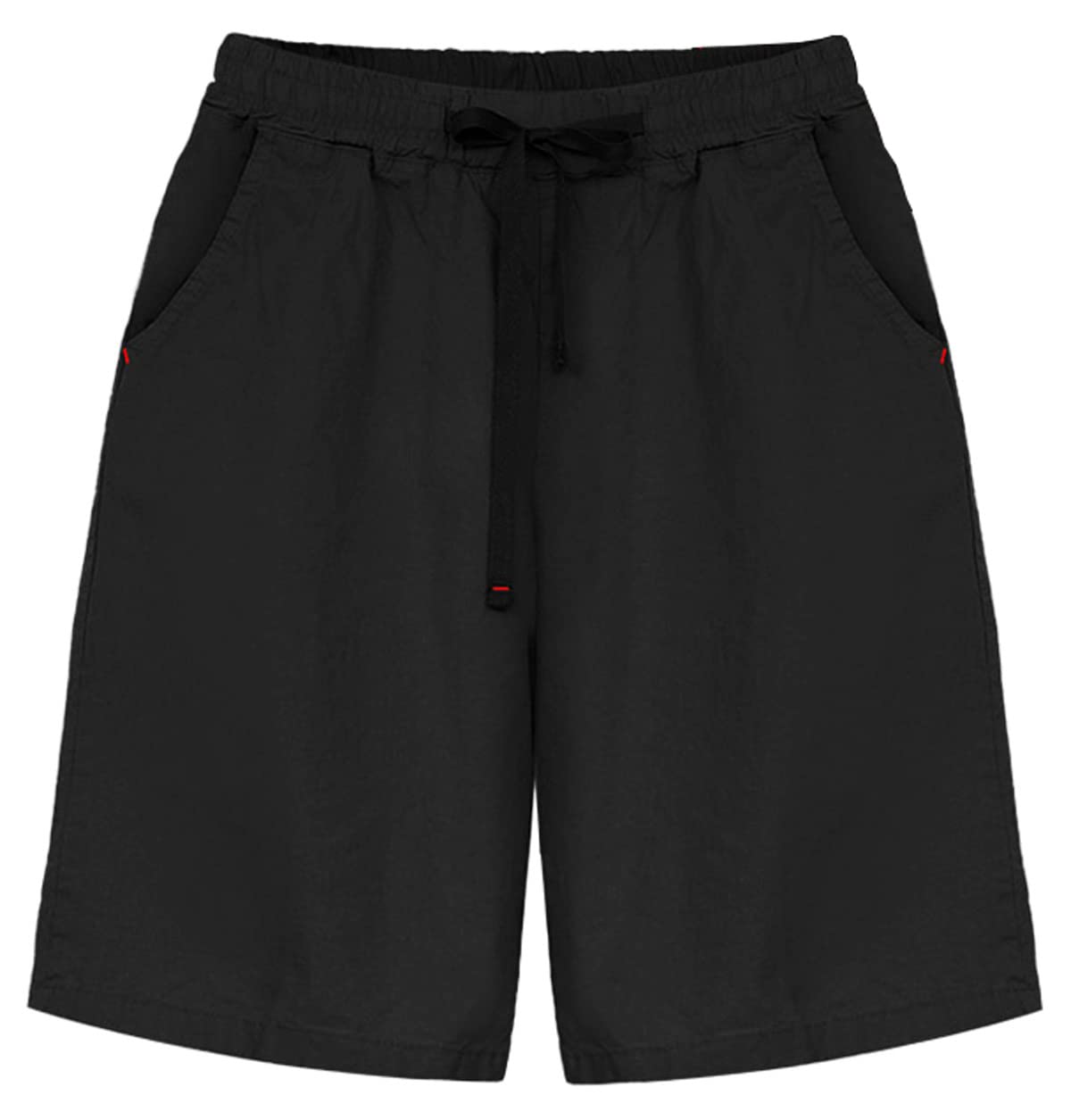 Fuwenni Women's Casual Elastic Waist Comfy Knee Length Curling Bermuda Shorts with Pockets