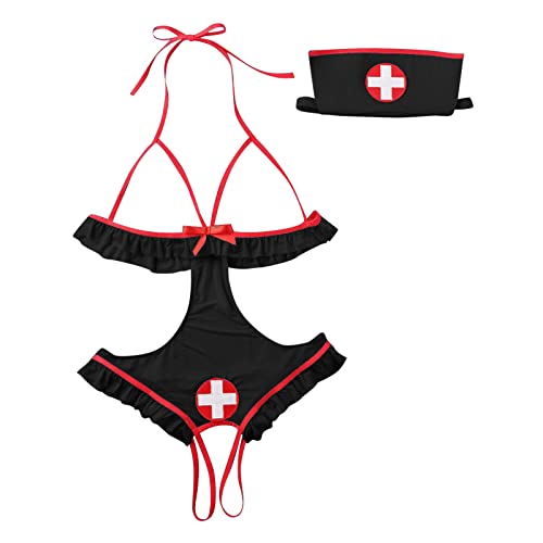 Kostüm Krankenschwester Damen Dessous Set Cosplay Sexy Unterwäsche Nachtwäsche Französische Body BH Sex Erotisch Reizwäsche Arzt Doktor Party...