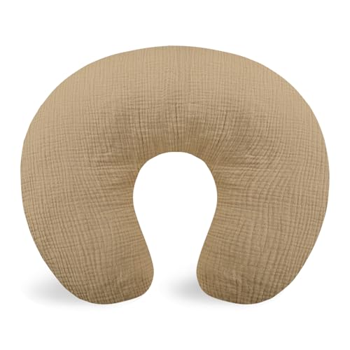 Image of Hooyax Muslin Nursing Pillow Covers Only, Soft and Breathable Nursing Covers for Breastfeeding Pillows, Adorable Infant Feeding Pillow slipcover for Baby Boy and Girls (Brown)