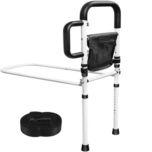 INCIKITI Bed Rail for Elderly Adults Bed Grab Rail Up to 136KG Adjustable Heights Bed Safety Rails for Adults Bed Handle for Getting Out of Bed with 2 Grab Bars and Storage Pocket