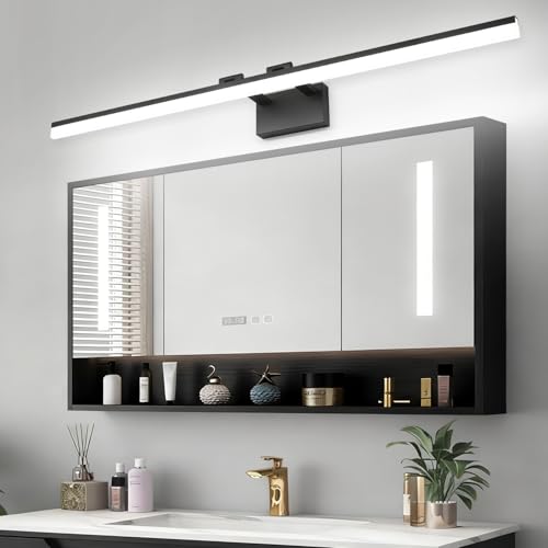 Image of SOLFART Modern LED Vanity Lights 47.2 Inch Bathroom Light Fixtures Over Mirror Fixture Matt Black Finishing Light Strip 8778-ND