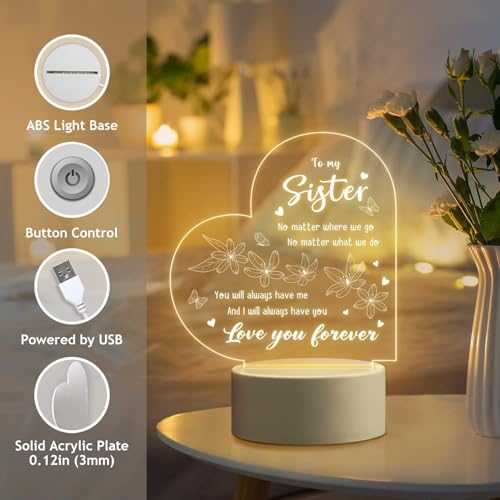 Image of Sister Gifts for rakshabandhan - Sister Birthday Gift, Sisters Gifts from Sisters Brother on Graduation, Wedding, Christmas, Engraved Night Lamp