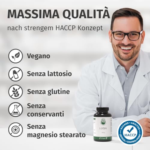 L-Lisina - Alta dose: 1200 mg - 120 capsule (2 mesi di scorta) - Fermentata dal mais - 100% naturale, pura e vegana - Green Naturals® - 5