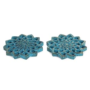 Set of 2 Wooden Trivets for Hot Pots and Pans – Heat Resistant Handmade Tea Pot Holders, Durable Kitchen & Dining Table Accessories – 8" Diameter (Blue or White) Set of 2 Wooden Trivets for Hot Pots and Pans–Heat Resistant Handmade Tea Pot Holders Durable Kitchen Dining Table Accessories–8 Diameter Blue or White