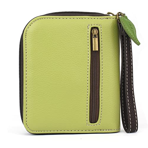 Image of CHALA Zip Around Wallet, Wristlet, 8 Credit Card Slots, Sturdy Pu Leather - Chickadee - Green