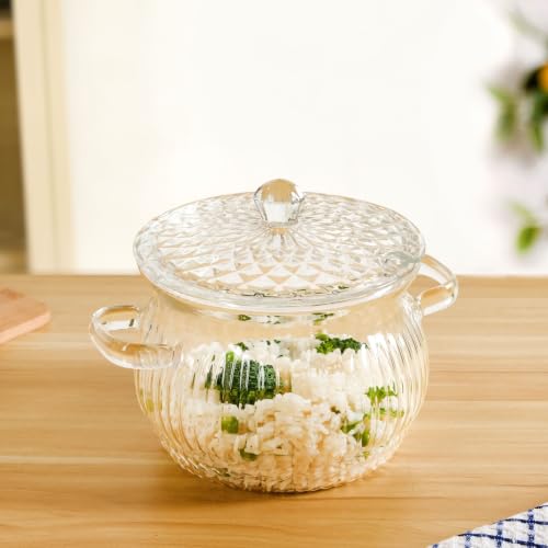 Image of Nestasia Glass Cooking Pot with Lid on Gas Stove (2L) - Transparent Glass Casserole with Handles for Cooking | Microwave & Dishwasher Safe, Lightweight & Durable Glass Cookware