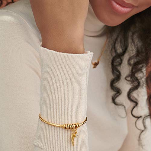 Myka - Personalized “Linda” Open Bangle Brass Bracelet With Engraved Beads In Sterling Silver 925 Or Gold & Rose Gold Plating - Custom Gift For Her, Wife, Mom, Grandma, Women – Dainty Jewelry For Mother’s Day, Xmas, Christmas, Summer, Love Day, Valentine’s Day #TOP3