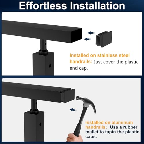 Image of 8 Pack Plastic End Cap Fit for 2.36 inch x1.18 inch Stainless Steel & Aluminum Flat Handrail, Rectangle Handrail Accessories Universal Black Non-Slip Nylon Plug for Pipe Tubing