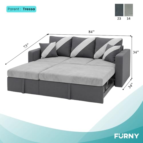 Image of FURNY Trivia 4 Seater LHS Lounger Sofa Cum Bed (Dark Gray - Light Gray) with Pull-Out Function | Luxury Velvet Suede Finish | Durable Comfort | Ideal for Living Room
