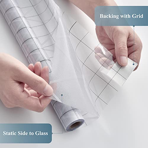 Velimax White Lattice Window Film Frosted Glass Film Window Privacy Film Decorative Window Cling For Bathroom Office Home Non Adhesive Anti-Uv 17.7X78.7 Inches #TOP4