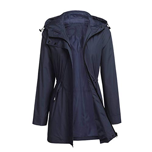 OutTop Women Anorak Safari Jacket Full-Zipper Water-Resistant Military Trench Coat Fashion Windbeaker Cargo Parka (Blue, XXL)