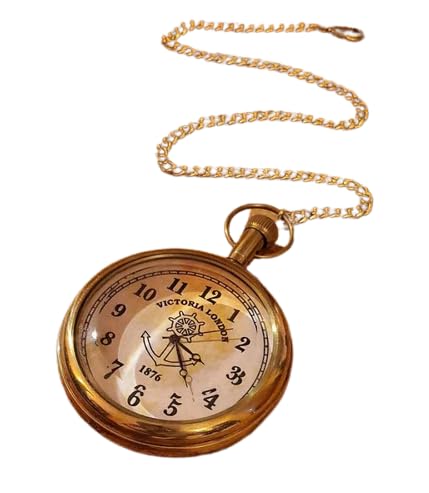 Vintage Victorian Brass Pocket Watch with Chain and Leather Case | Removable Back Lid for Easy Battery Replacement | Lightweight Design | Perfect Accessory for Collectors and Gifts