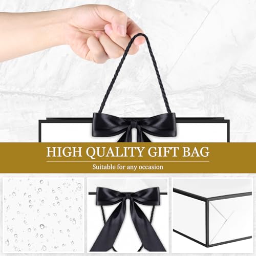 Image of JMANNI Gift Bags with Handles, 13 inch Medium Gift Bag for Presents, 1 Pcs Bags with 2 Tissue Paper and 1 Cards for Graduation Baby Shower Wedding Fathers Day Mother's Day Birthday Party（white-black）