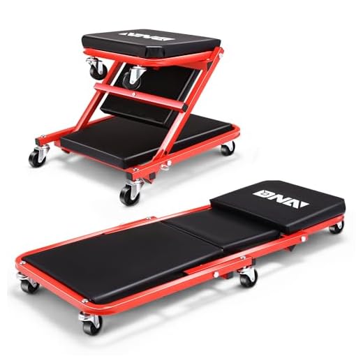DNA MOTORING TOOLS-00184 36 Inches 2 IN 1 Rolling Folding Car Creeper/Seat, 6 Pcs 2" Casters, 150kg Weight Capacity, Red
