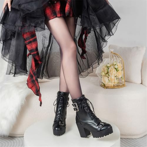 Image of FOREADA Goth Boots Chunky Heel Boot For Women Ankle Combat Booties Black Platform Bootie Buckle Rivets Punk Goth Shoes With Zipper