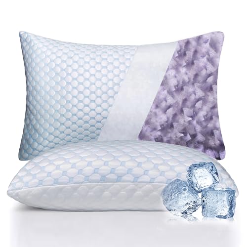 JMZANSI Premium Adjustable Shredded Memory Foam Pillow - Suitable for Side Back and Stomach Sleepers with Cooling Fiber Machine Washable Cover (King-2PCS-Lavender)
