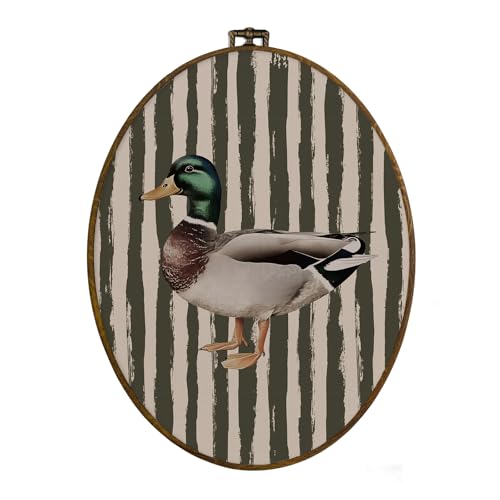 Image of dvhdajed Vintage Mallard Duck Oval Wall Art Decor, Duck Nursery Decor,Vintage Ducks Framed Canvas Art, Olive Farmhouse Ducks Wall Hanging Decoration for Bedroom Living Room Bathroom, 8.7x11.3 In