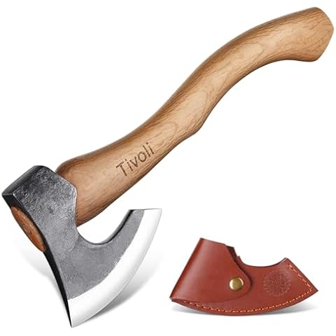 Tivoli 15 Inch Camping Axes and Hatchets, Bushcraft Axe for Wood Splitting and Kindling,Hand Forged Carbon Steel Chopping Axes Ash Wood Handle with Sheath for Camping and Survival Cover