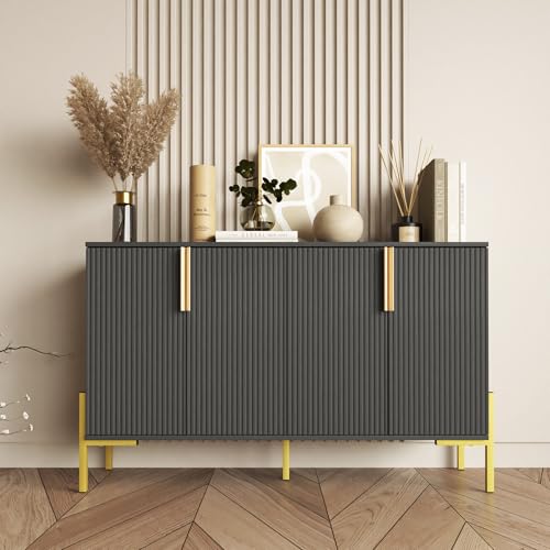 BOCVKENN Farmhouse Buffet Sideboard Cabinet with Storage, Coffee Bar Station Table with Fluted Doors, Modern Wood Cupboard for Kitchen, Livingroom, Entryway (Black) - Image 3