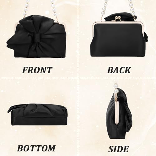 Image of Simcat Womens Clutch Bag,Pleated Satin Handbag Lady Pleated Bow Purse Evening Bag with Chain for Wedding Prom Formal Party