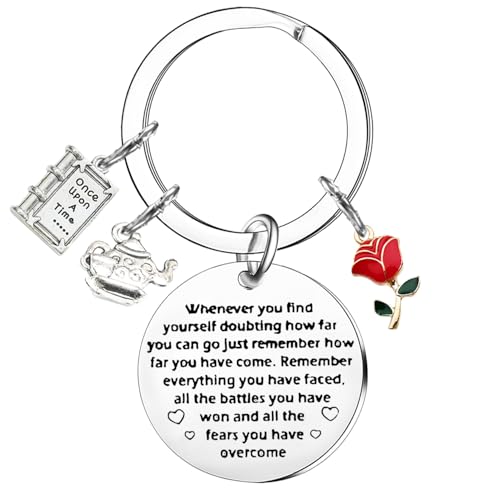 Tihnvk Beauty Keychain Inspirational Gifts for Women Movie Inspired Gift for Friend Fairy Tale Gifts Rose Charm Keyring
