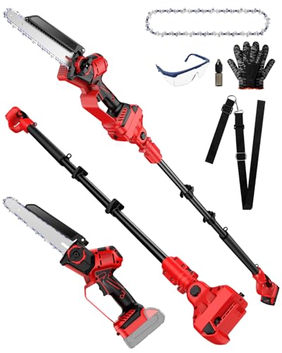 Cordless 8 Inch 2-IN-1 Pole Saw and Chainsaw Compatible with Milwaukee 18V Battery Electric Pole Saws with Brushless Motor Extends to 15.9 ft for Tree Trimming & Pruning (Tool Only No Battery)
