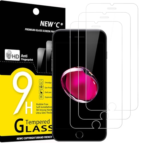 NEW'C 3 Pack Designed for iPhone 8,iPhone 7 Screen Protector (4.7'), Tempered Glass, Bubble Free, Ultra Resistant