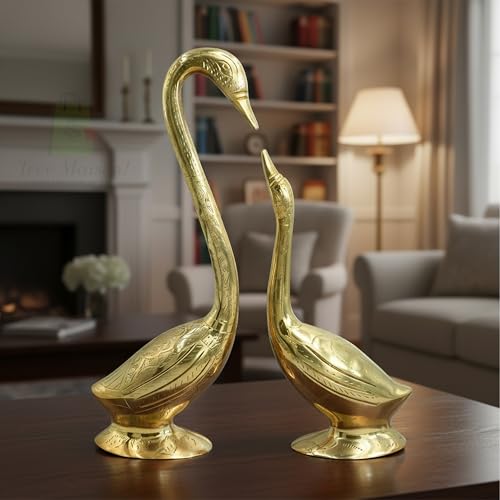 Image of Brass Swan Pair Statue | Hanso ke Jode | Vastu Shastra & Feng Shui Remedies | Home Decor | Showpiece | Vastu Remedy | Weight - 1100gm Approx