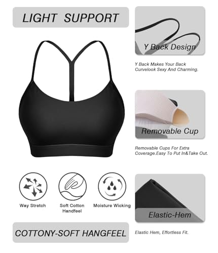 Image of Comper Y Back Sports Bra for Women Low Impact Racerback Workout Bras Sexy Thin Straps Yoga Bras with Removable Pads