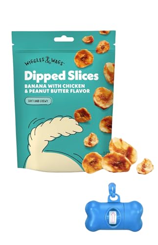 DN Essentials Bundle Dipped Slices Dog Treats Banana with Chicken & Peanut Butter Flavor with Waste Bag Dispenser & Free Roll!