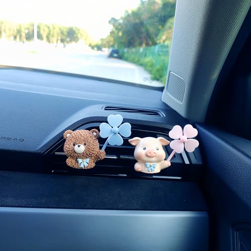 Image of Cute Car Air Freshener Vent Clips, 3D Animal with Mini Fan Diffuser Vent Clip, Air Conditioning Decoration Car Accessories for Women and Men