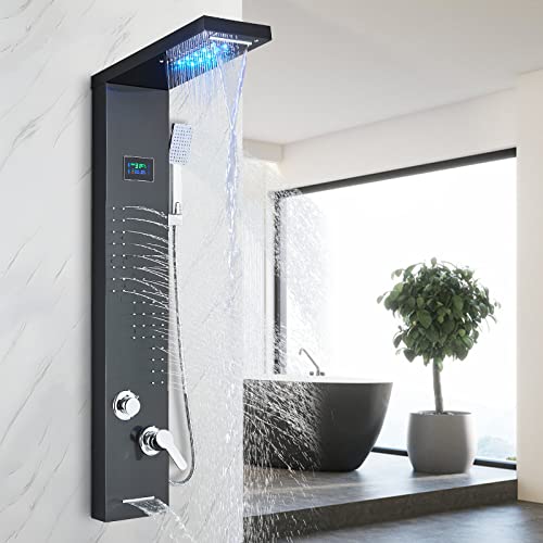 TTICCTIY Pannello doccia a LED nero, in acciaio