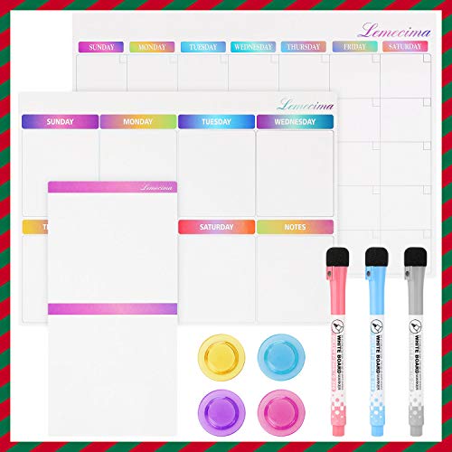 Lemecima 3 PC Calendario Nevera Pizarra Magnética Nevera Magnética Semanal para - Ideal Planes of Menú, Recordatorio, Lista de la Compra - Pizarra Magnética Incluye 3 Rotuladores de Color, 4 Imán