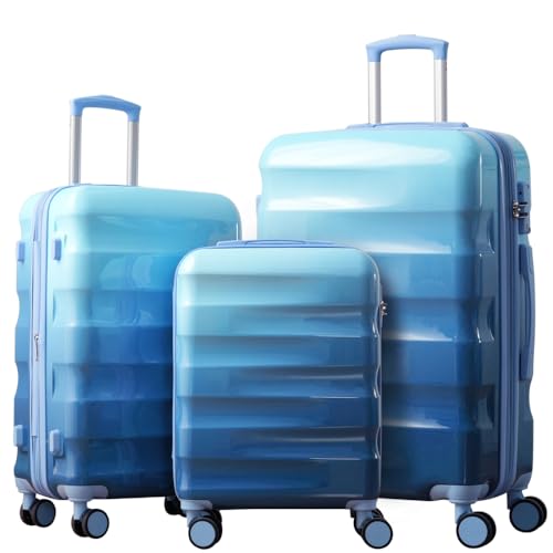 3 Piece Luggage Set Hardshell Suitcases with Spinner Wheels TSA Lock Lightweight Durable PC ABS Vibrant Glossy Expandable Design for Travel 20 24 28 Inch (Blue 20/24/28)2