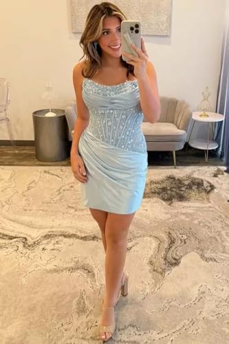 Short Homecoming Dresses for Teens 2025 Satin Tight Pleats Corset Strapless Mini Prom Dress Cocktail Gown3