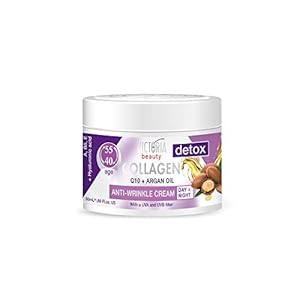 Skin Care Detox Day and Night Face Cream Anti-Aging Moisturiser with Collagen, Hyaluronic Acid, Q10, Argan Oil, and a UVA/UVB Filter for Ages 40 – 55, 50 ml